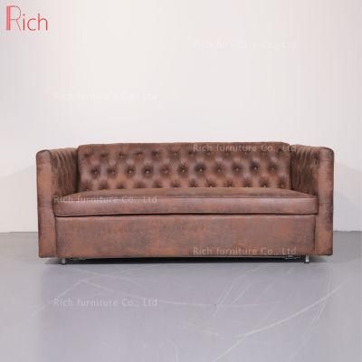 Living Bed Room Furniture Couch Vintage PU Leather Sofa Cum Bed with Metal Legs