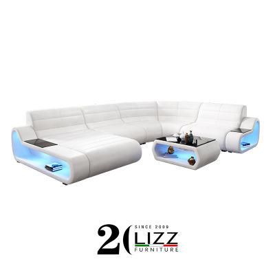 Modern European Style Furniture Sectional Genuine Leather Sofa with LED Light