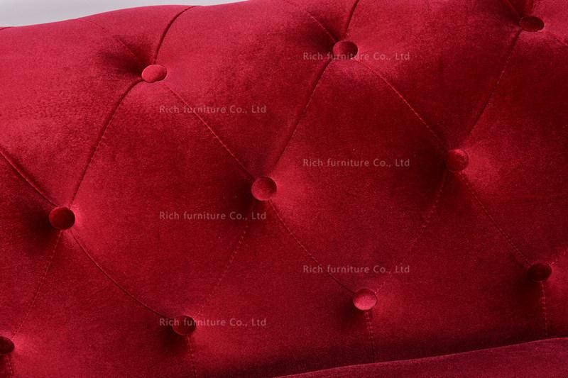 Home Furniture Living Room Modern Red Fabric Velvet Chesterfield Sofa Leisure Couch Set Hotel Bedroom