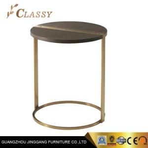 Quality Modern Wood Top Side Table with Brass Gold Stainless Steel Metal Leg