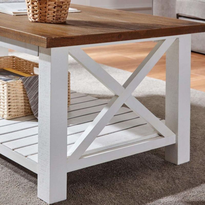 X Style Wood Veneer Coffee Table Furniture with Storage Shelf