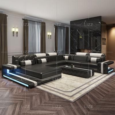 Chinese Manufacturer Modern Furniture Leisure LED Living Room Set Leather Sectional Couch