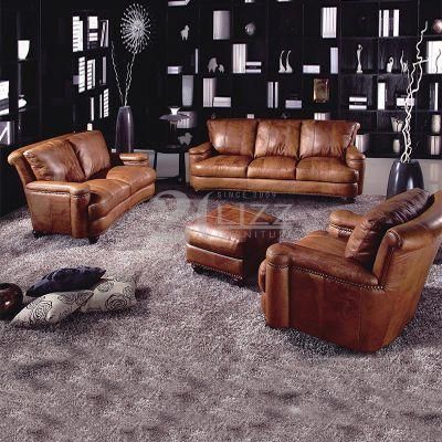 American Classic Home Living Room Genuine Leather Leisure Sofa 1+2+3