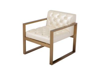 Modern Upholstered Armchair with Stainless Steel Brushed Gold