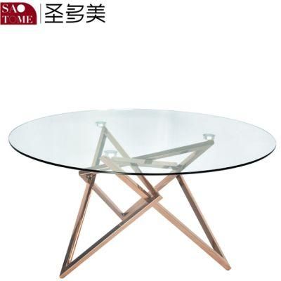 Modern Hot Selling Living Room Stainless Steel Transparent Glass Round Coffee Table