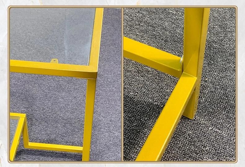 Customized Load-Bearing Double-Layer Glass and Metal Side Table 0296