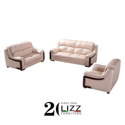 Modern Furniture Living Room 1+2+3 Leather Sofa Set with Wooden Decor