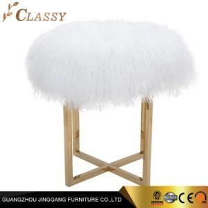Modern Round Fur Ottoman with Metal Base for Chaise Aofa