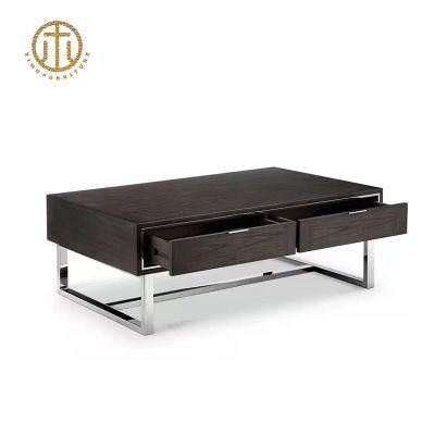 Wooden Metal with Drawers Antique Living Room Coffee Table