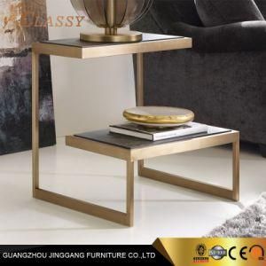 Contemporary 2 Layers Wood Side Table with Metal Frame