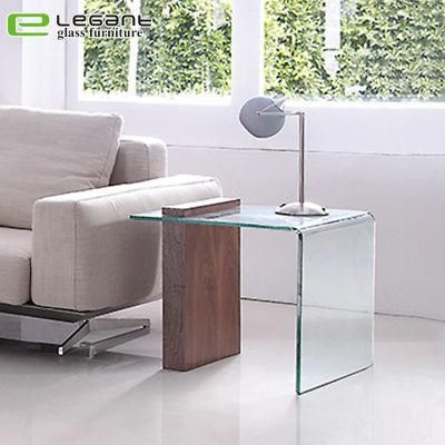 Home Furniture 12mm Clear Bent Glass MDF Side Coffee Table