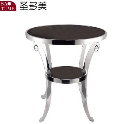 Modern Living Room Furniture Stainless Steel Black Glass Surface Two-Story Round Table