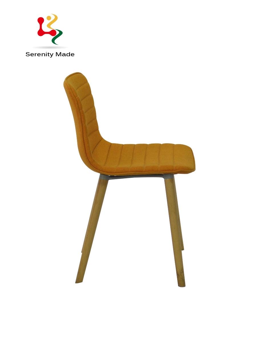 Modern Restaurant Furniture Orange Fabric Seat Wooden Legs Dining Chair