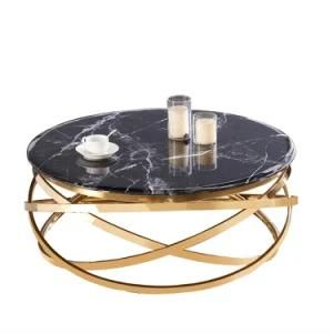 Classic Luxury Round White Modern Luxury Faux Gold Legs Marble Top Stainless Steel Design Furniture Coffee Table
