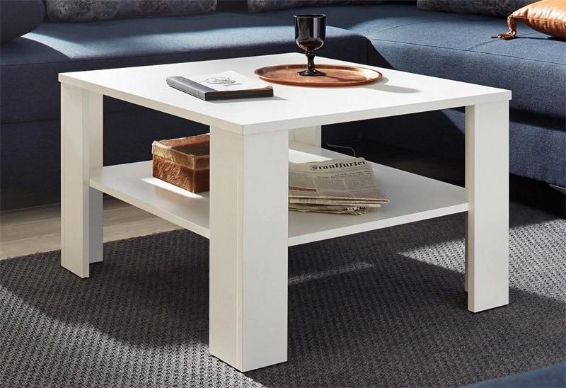 Square Light Colored Wooden Coffee Table with a Base