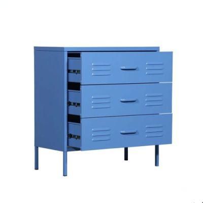 Hot Selling Living Room Cabinet Bedroom Blue Color 3 Chest of Drawer with Metal Legs Bed Room Furniture