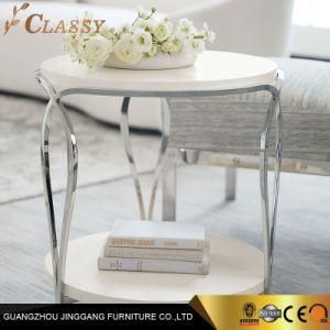 Office Marble Coffee Table General Use Side Table with Sliver Steel