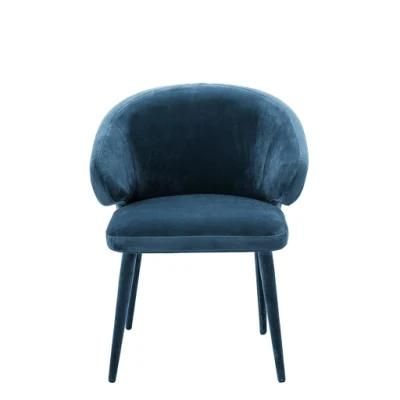 Velvet Blue with Backrest Armrest Furniture Restaurant Hotel Wedding Dining Chair Metal Legs