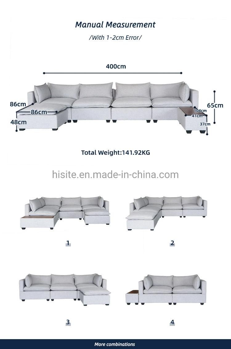 2022 Grey L-Shaped Sofa Combination with Storage Function Living Room Sofa Set Furniture