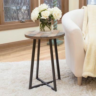Dark Gray Modern Round Accent Coffee Tables with Metal Base for Living Room