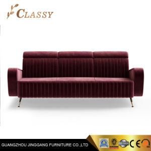 Polished Brass Metal Foot Family Sofa for Living Room Furniture in Red Velvet