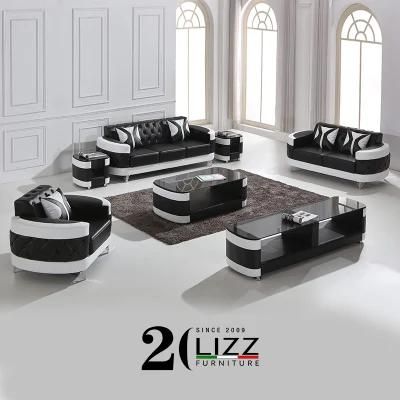 New Modern Living Room Genuine Leather Sectional Sofa Furniture Set with Side Tables