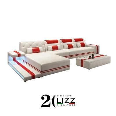 Germany Big Living Room Genuie Leather Leisure Home LED Sofa Furniture Set