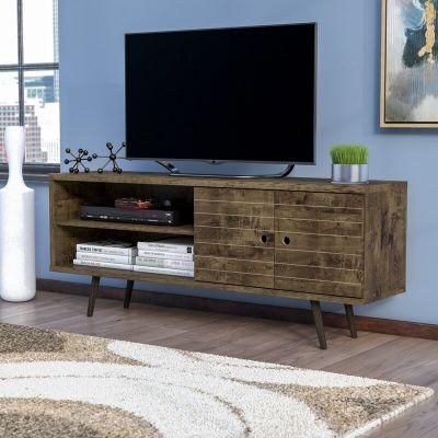 Living Room Furniture Rustic Brown 60 Inches Wooden TV Stand with 2 Door for Tvs