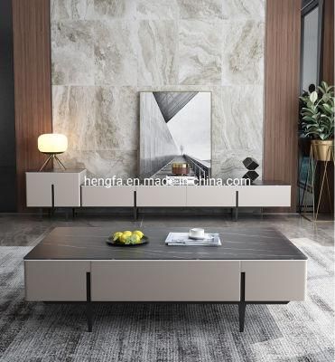 Modern Living Room Wood Soild Drawer High Stainless Steel Marble TV Stand