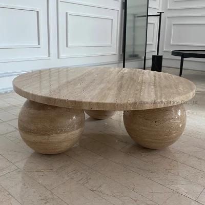 Travertine Stone Coffee Table Set Round for Lobby Display