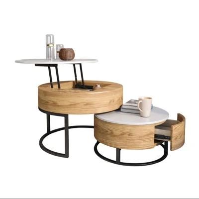 Nordic Light Luxury Round Lift Folding Tea Table Modern Simplicity