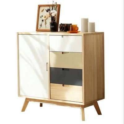 Modern Small Apartment Chest of Drawers with Door Solid Wood Bedroom Storage Cabinet 0512