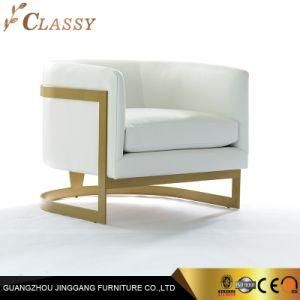 Modern Leather Armchair with Golden Stainless Steel Base for Home Furniture