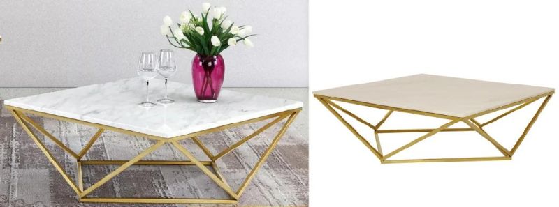 Retangular Artificial Marble Top Coffee Table in Golden Stainless Steel Frame