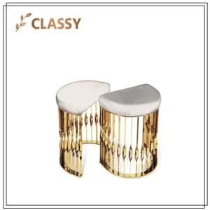 Semicircle Fabric Seating Stool in Golden Stainless Steel Base