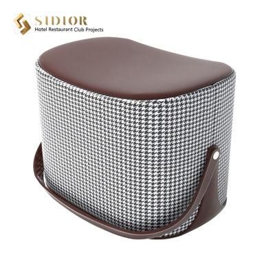 Button Decor Coffee Shop Furniture Round Upholstered Ottoman Chairs