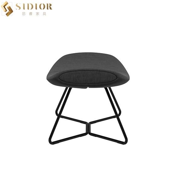 Modern Luxury Black Fabric Footstool Upholstered Chair with Metal Legs