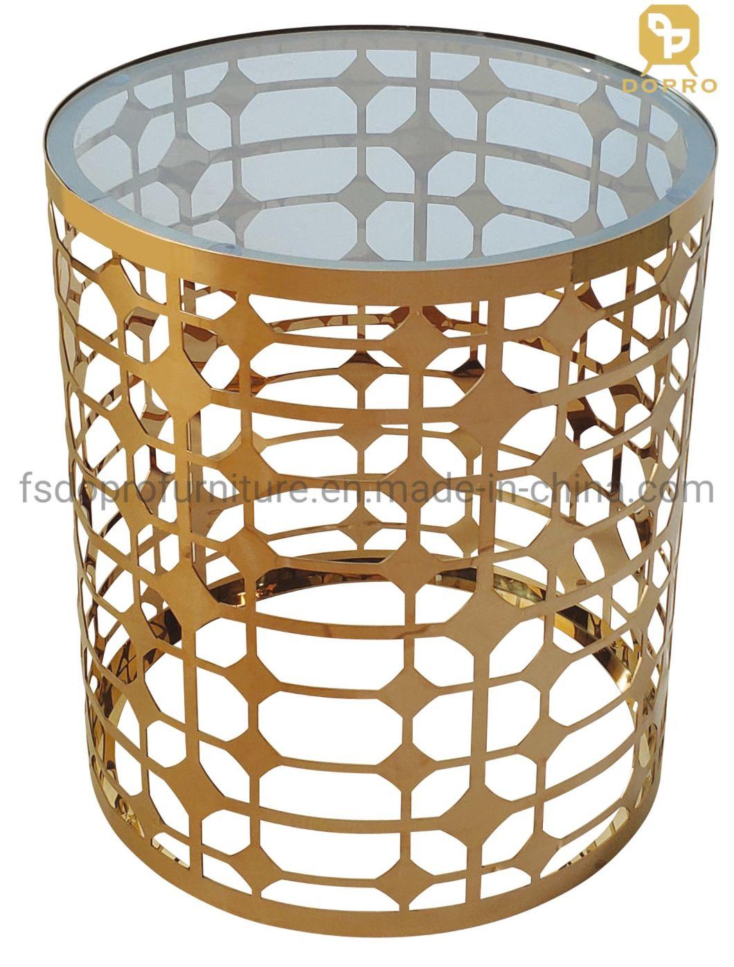 Cuztomized Laser Cutting Home Living Room Rose Gold End Tea Table in Metal Leg