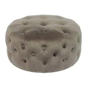 Knobby Round Grey Velvet Fabric Home Goods Ottoman Pouf with Button