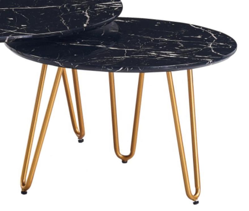 Modern Cheap Price Factory Round Side Table MDF Marble Paper Top Living Room Coffee Table Set with Golden Painting Leg