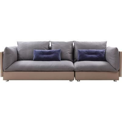 Public Area High-End Sofa Leather Frame Fabric Seaters Sectional Sofas with Feather Down Distachable Fabric Cover Italian Style Couch