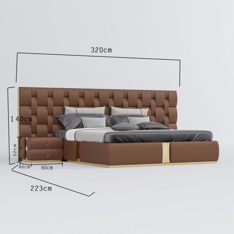 Comfortable Modern Upholsterd Home Furniture Italian Genuine Leather Bedroom Senior Grey Bed Set
