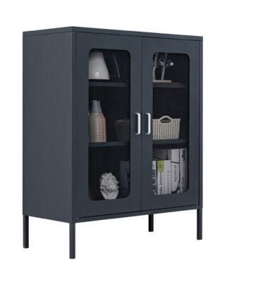 Modern Home Bathroom Furniture Metal Black Storage Cabinet with Mesh Door