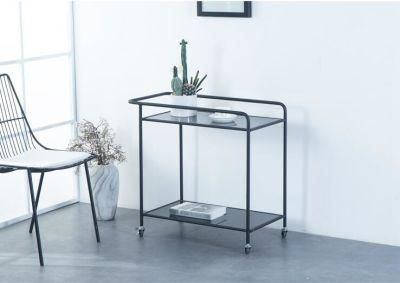 Yuhai Nordic Small Dining Car Shelving Mobile Glass Table Coffee Table with Wheels