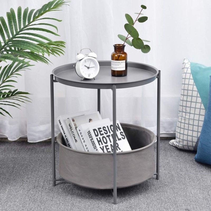 Simple Living Room Bedroom Universal Furniture Round Canvas Storage Bedside Cabinet