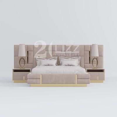 European Modern Fabric Bedroom Furniture Set China Wholesale Price Luxury Double Size Wooden Bed