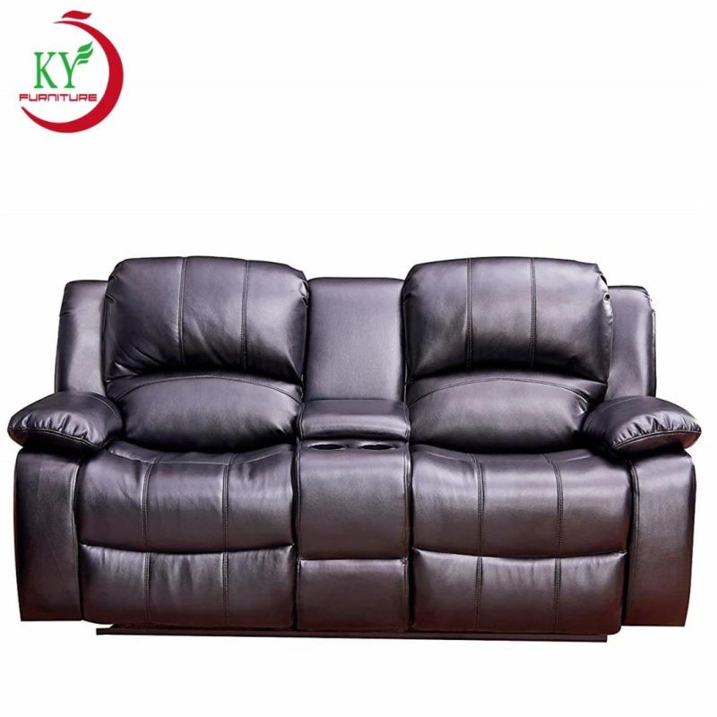 Jky Furniture Luxury Design Top Grain Leather Manual Recliner Sofa Set for (3+2+1) with Over-Filled Cushion and Customizable Drop Down Table