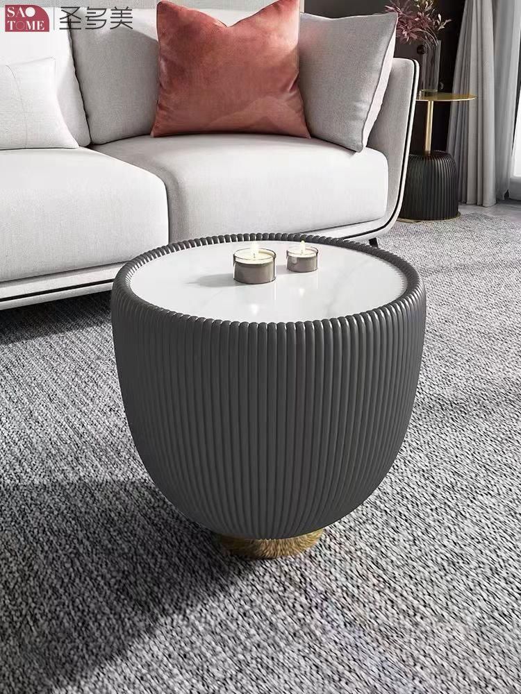 New Style Home Furniture Living Room Coffee Table Metal PU Leather Round Side Table Bedroom Table Melamine Laminated Tea Table