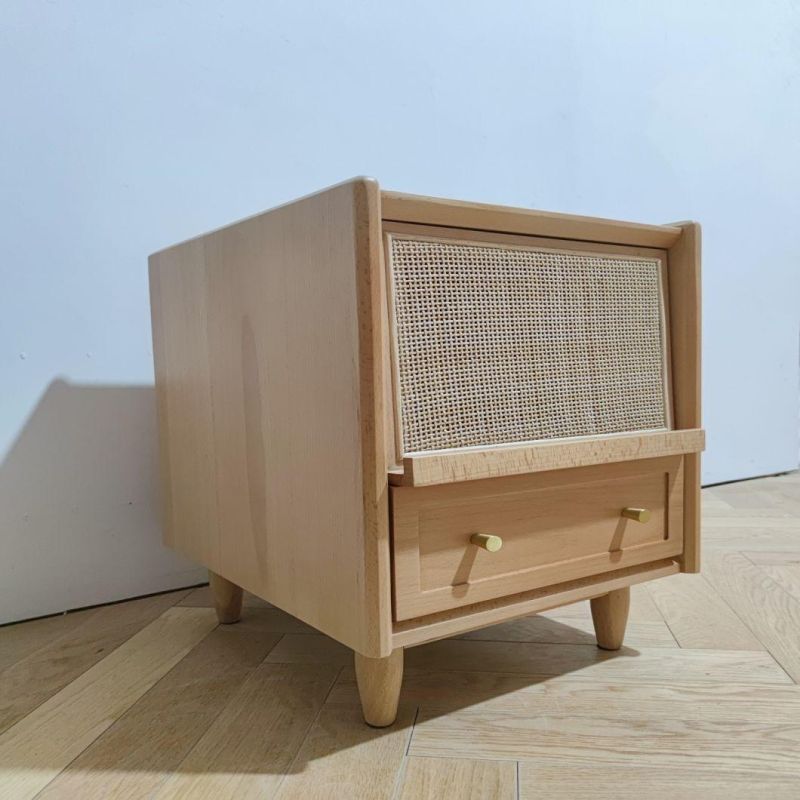 Beech Rattan Combination Bedside Table Bedroom Furniture