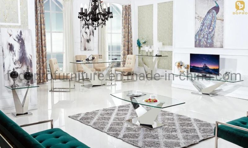 Accent Modern Living Room Metal V Shape Glass Top Side End Table -F01